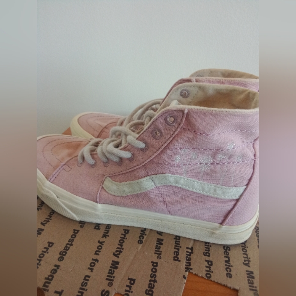 Vans Pink and White High-Top Sneakers